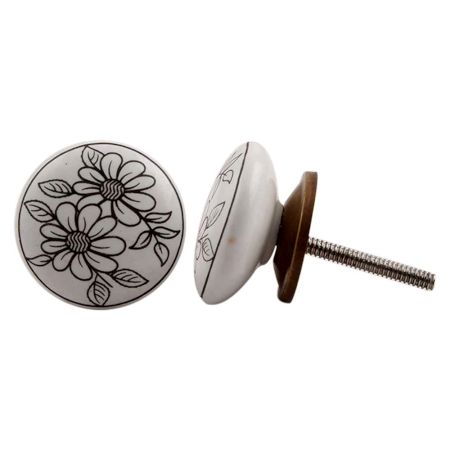 White Black Sunflower Knob